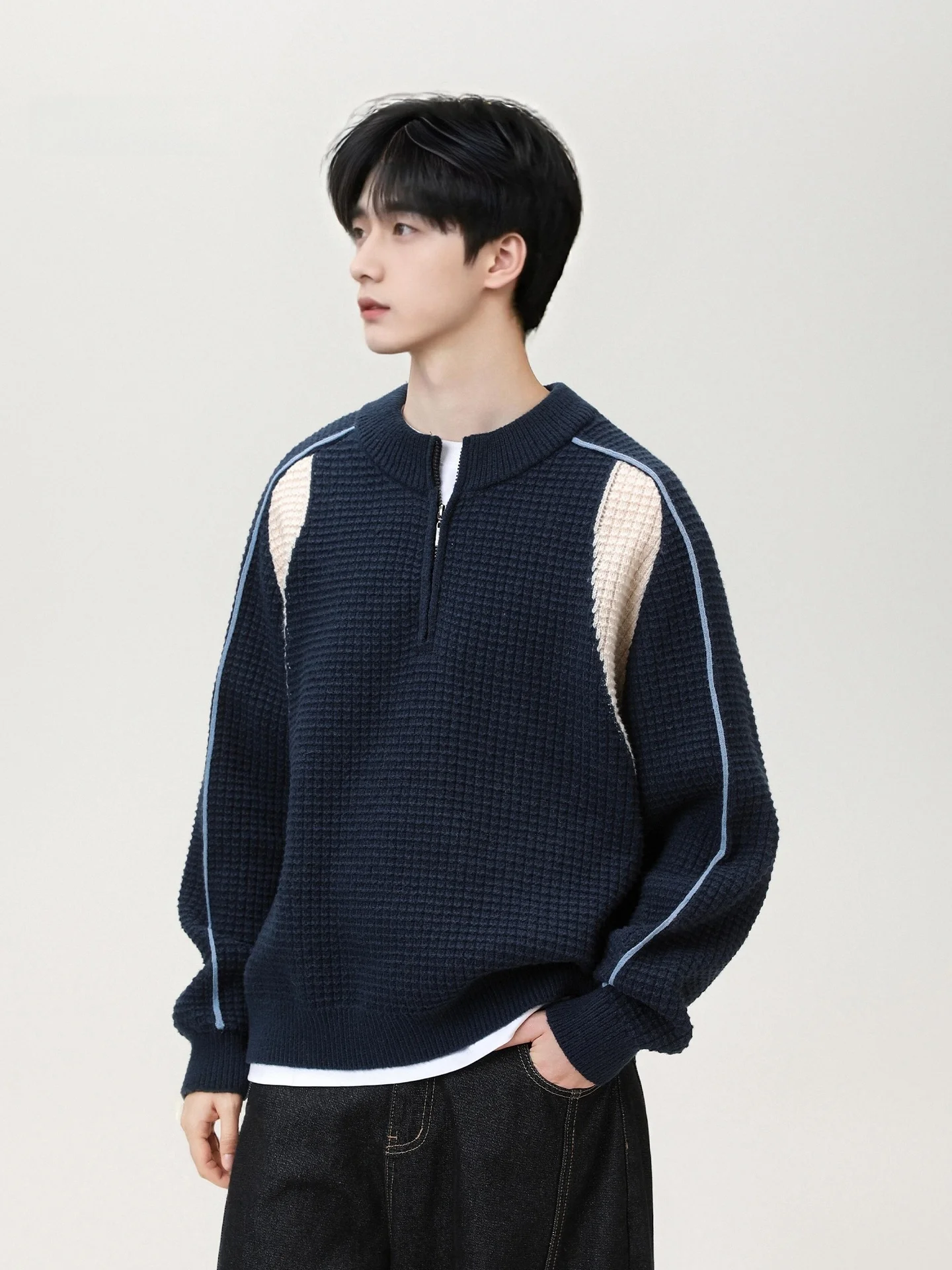 

Мужской свитер в американском ретро-стиле с молнией, утепленный, осенне-зимний, повседневный, спортивный, вязаный, мягкий, удобный, дышащий, из полиэстера