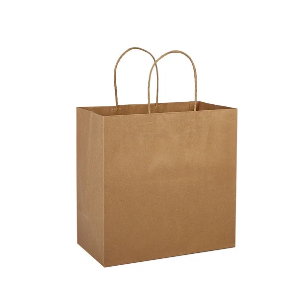 30pcs 150*150*170mm White/Natural Kraft Paper Square Bag Wide Bottom Takeout Packaging Pouch Food Packing Paper Bag with Handle