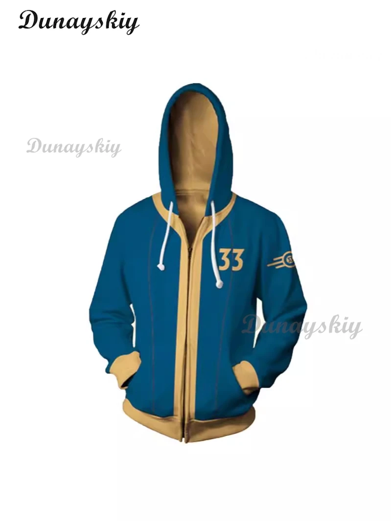 Fall 4 Out Game Cosplay Costume Hoodie Vault 11 33 Shelter Zip Up 3D Print Jacket Sweatshirt Street Coat