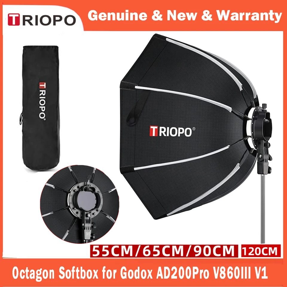 TRIOPO 55cm 65cm 90cm 120cm Foldable Octagon Softbox Tripod Grip