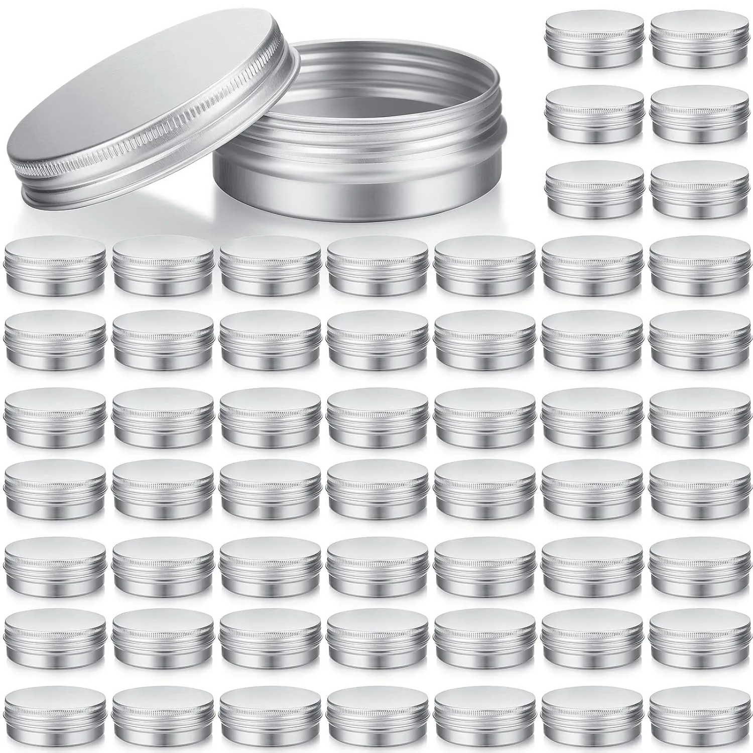 64 Pack 1 oz Round Tin Containers with Screw Lids, Aluminum Jars for Lip Balm, Travel Cosmetics and DIY Sample Storage