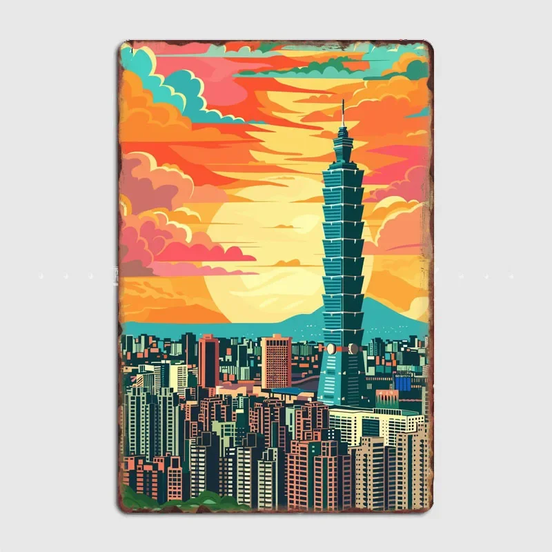 Taipei Taiwan City Travel Scenic Spot Poster Metal Plaques Tin Sign Home Decor Room Decoration Kitchen Wall Decor