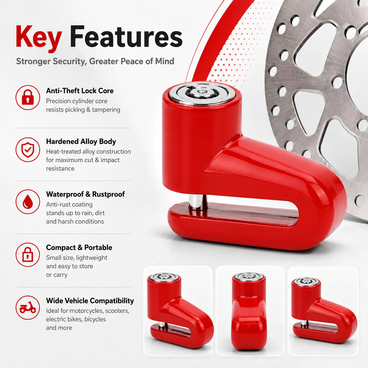 PINMOAP 1PC Heavy Duty Disc Brake Lock Anti Theft Security Rotor Padlock For Bicycle Motorcycle Scooter Mtb Road Bike Outdoor