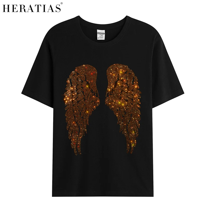 Hot sale high quality summer men's boys hot diamond casual T-shirt diamond gold wings cotton T-shirt soft and comfortable T-shir