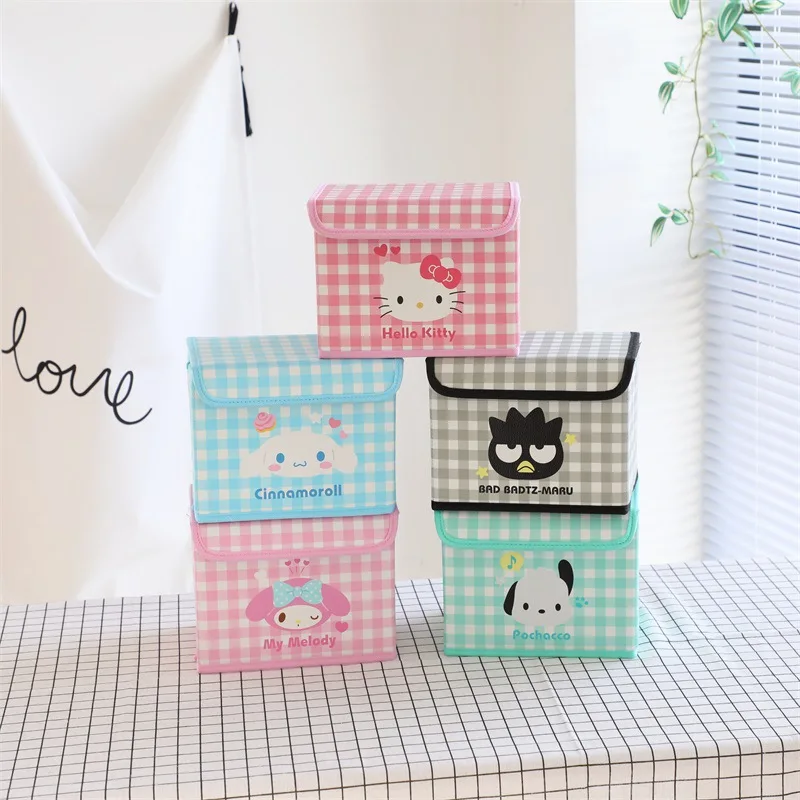 

Cute Sanrio Desktop Organizer with Lid Leather Collapsible Miscellaneous Storage Box Cartoon Kuromi Melody Cosmetic Case