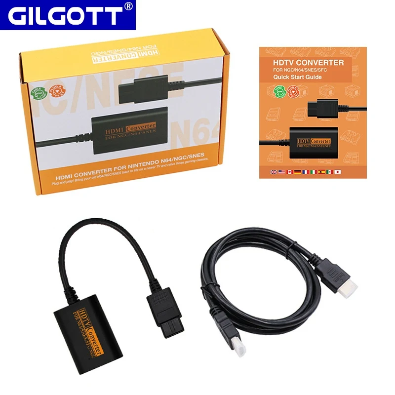 

HDMI-Compatible HDTV Converter Cable Adapter for Nintendo 64 N64 SNES SFC Gamecube Accepts AV and SV S-video Input 1080P Output