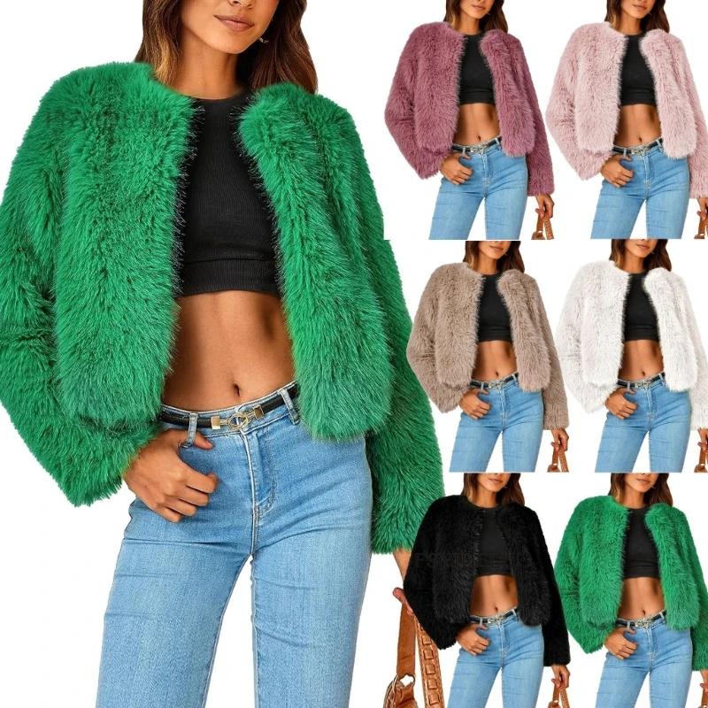 Women Faux Furs Cropped Long Sleeve Open Front Fuzzy Short Coat Outerwer Dropshipping