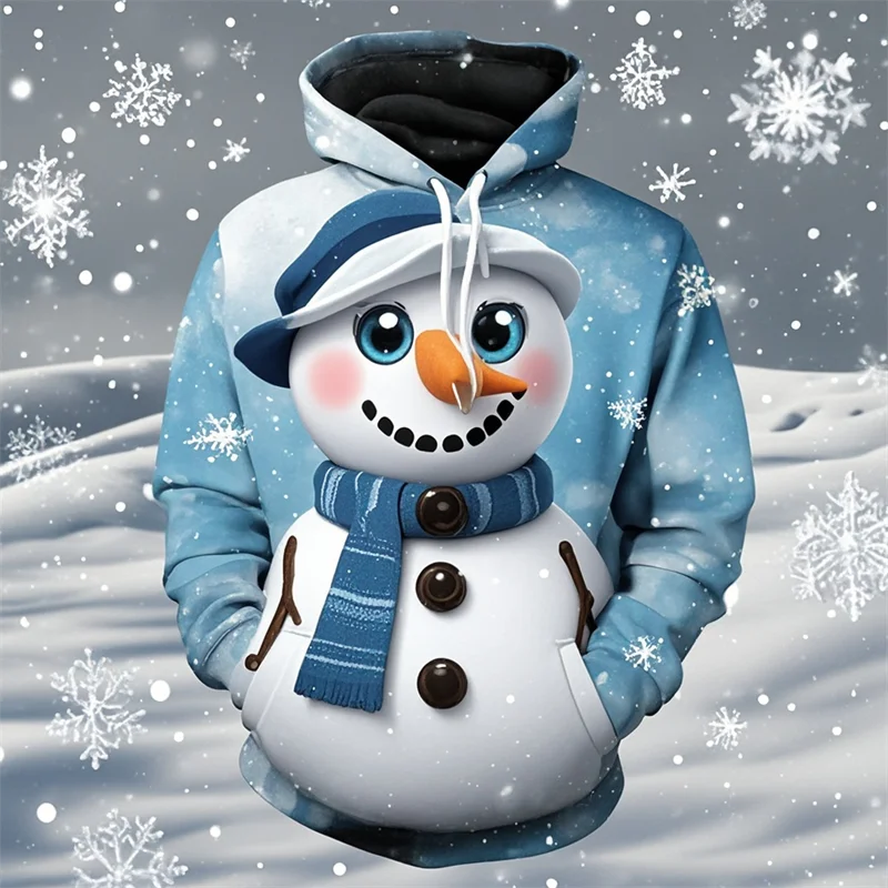 Christmas Hoodies Snowman 3D Print Sweatshirts  For Men Women Long Sleeve Y2k  Streetwear Oversized Pullovers Tops Kids Clothing