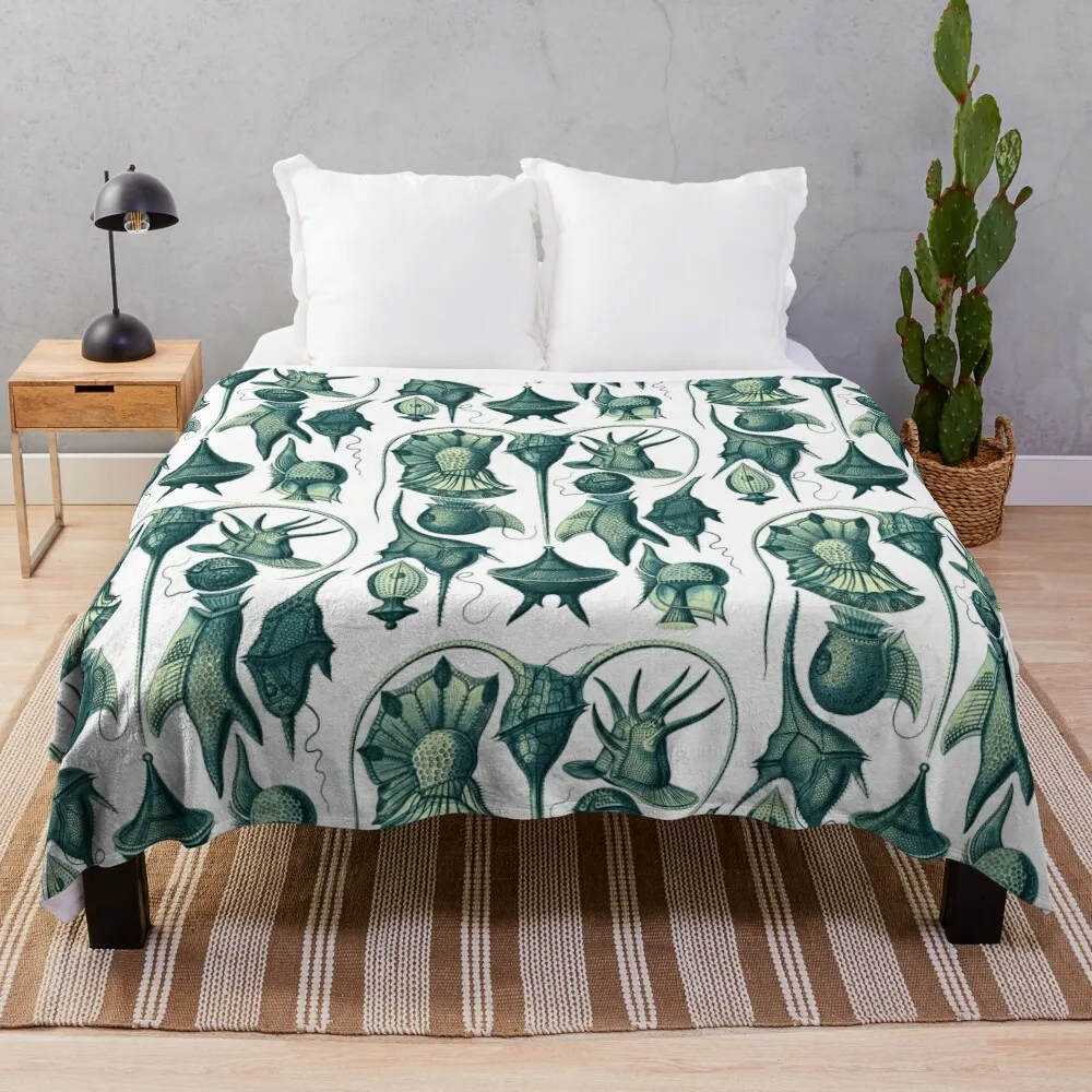 Ernst Haeckel Peridinea Plankton Teal Throw Blanket fluffy blanket cosplay anime Dorm Room Essentials Hairy Blankets