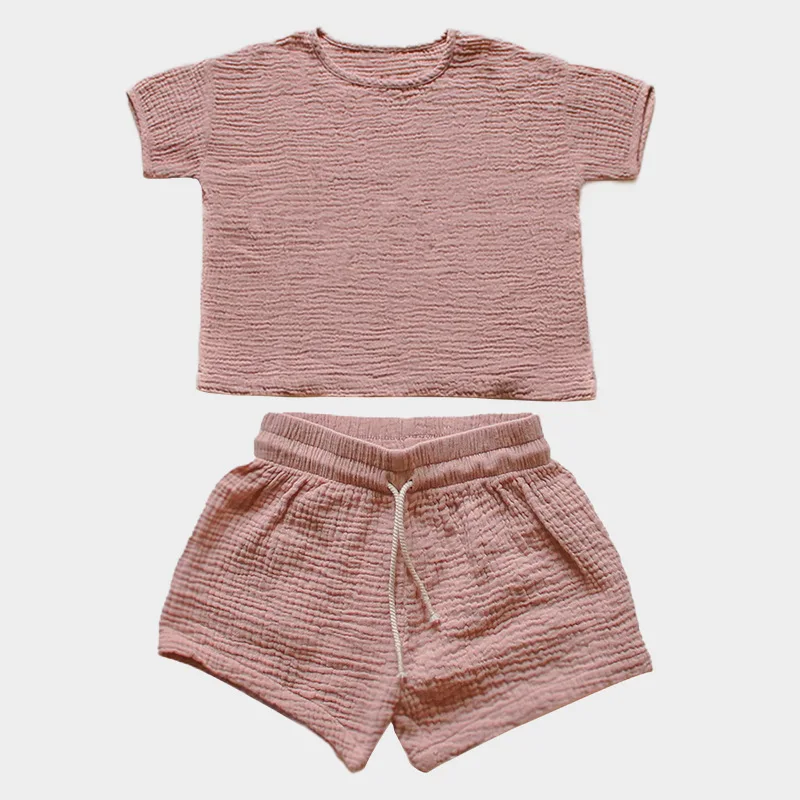 Unisex Little Kids Muslin Gauze Cotton Summer Set Children 2pcs Casual Top and Short Pants baby girl clothes