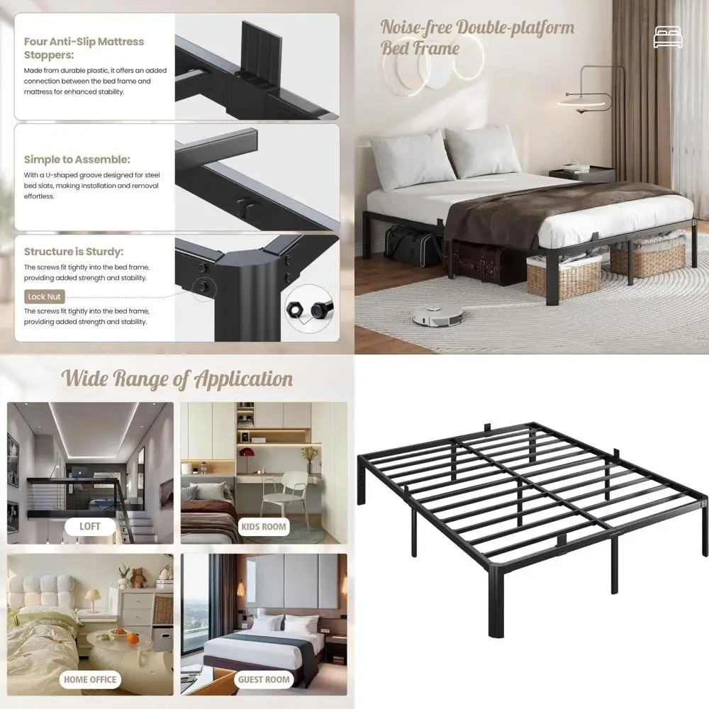 

King Size 14 Inch Heavy Duty Metal Platform Bed with Steel Slats, No Box Spring Needed, Easy Assembly, Sturdy with Storage and M