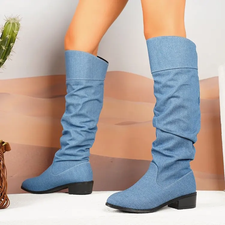 2026 Autumn / Winter Versatile Oversized Pointed Suede Pleated Women's Boots, High Boots, Women's Middle Heel Fashion Boots