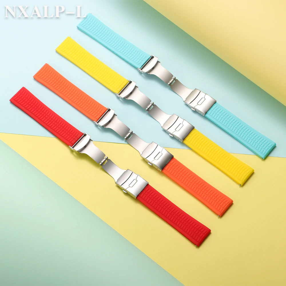 حزام ساعة مطاطي من السيليكون مشبك نشر 20 مللي متر 22 مللي متر لـ Seiko لأوميغا استبدال حزام الساعات لساعة سامسونج جالاكسي 6 5 4