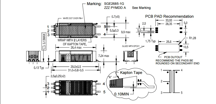 SGE2685-1G SGE2685-1 Car Mounted for Audi Instrument Panel Inverter CCFL High Voltage Transformer