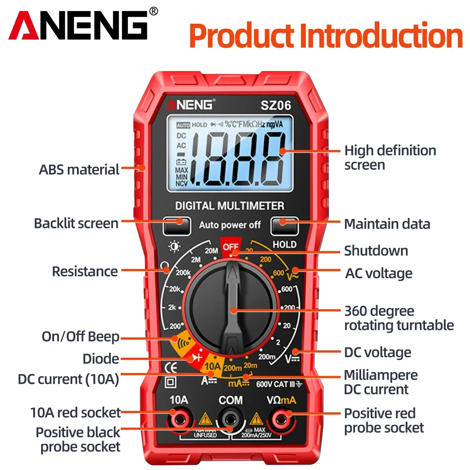 ANENG SZ06 2000 Count inteligentny multimetr cyfrowy miernik napięcia AC/DC prąd stały Tester Ohm narzędzia elektryczne urządzenie pomiarowe