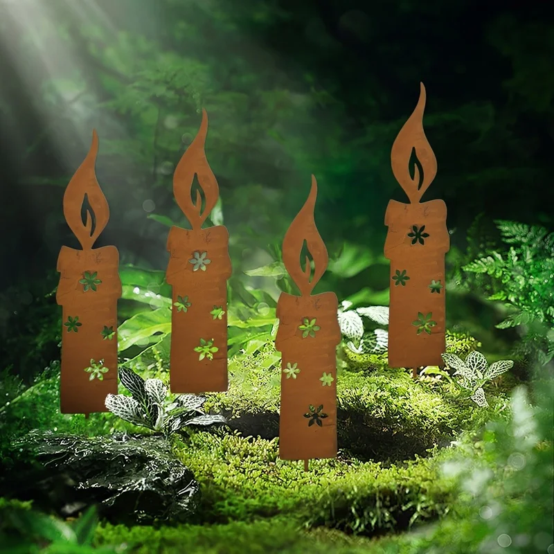 2/4set 2D Flat Independent Rusty Acrylic Candle Silhouettes for Christmas Garden Decor, Suitable for Outdoor Courtyard Art