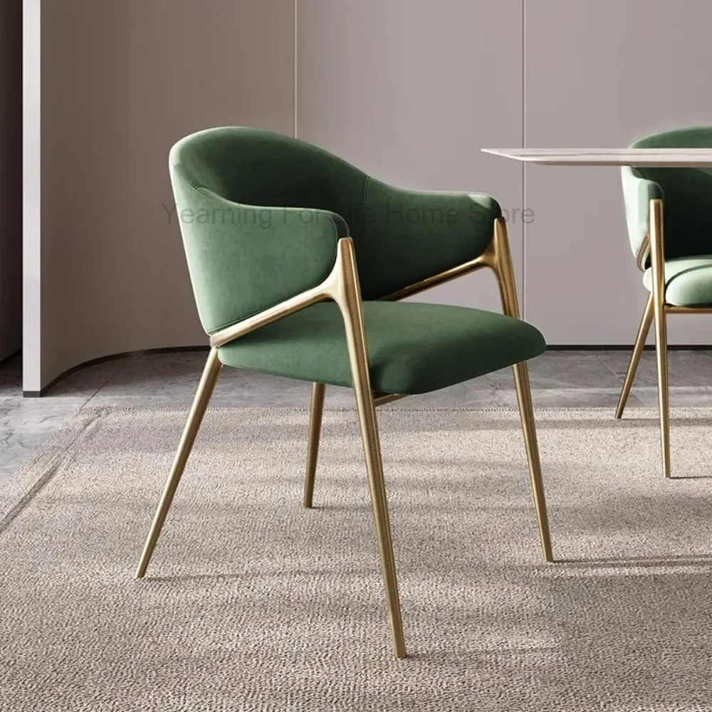 Velour Luxury Green Dining Chairs Restaurant Nordic Minimalist Handle Dining Chairs Sillas Para Comedor Home Furniture