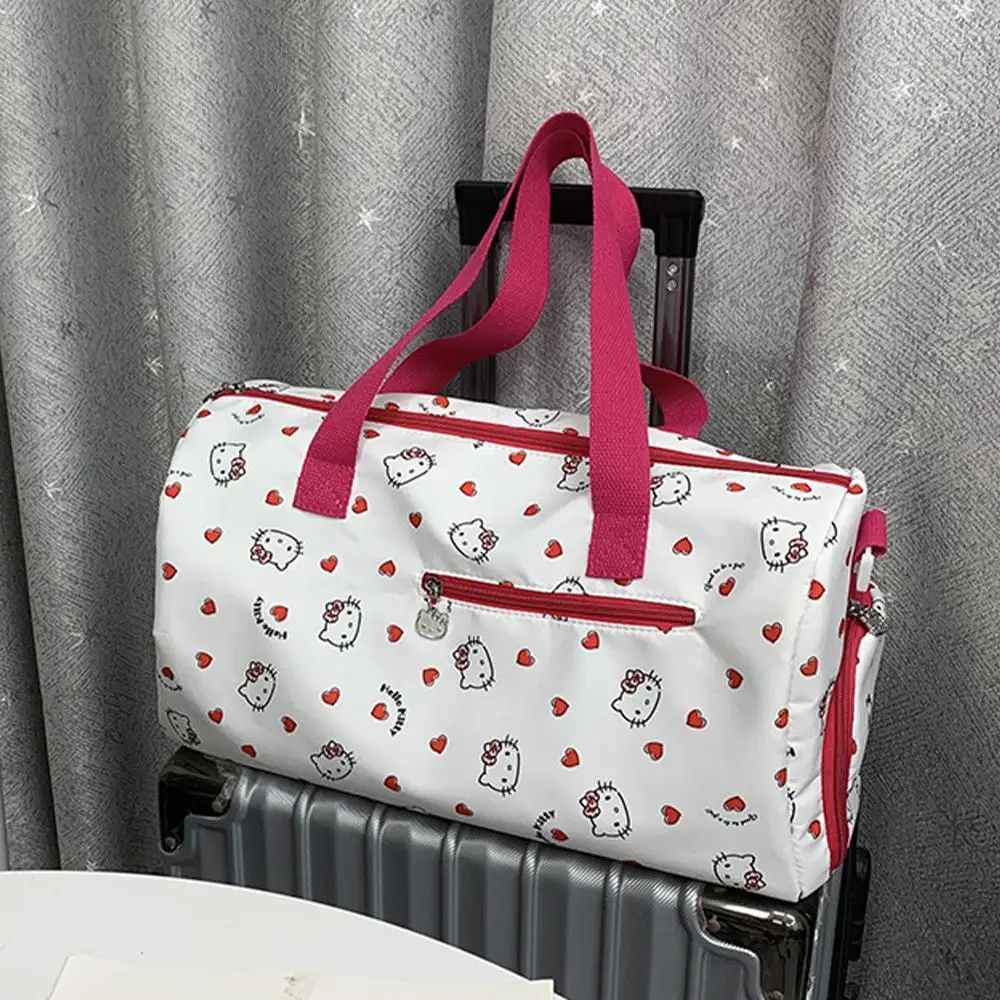 Kawaii Hello Kitty Travel Luggage Bag Sanrio Cartoon Student Fitness Bag Portable Storage Bag Lightweight Large Capacity Handbag