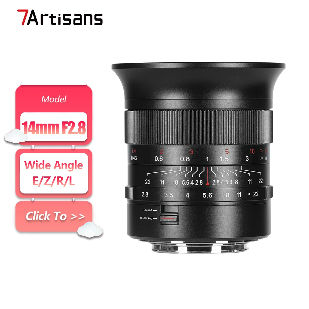 Lente de Cámara 7artisans de Fotograma Completo de 14 mm F2.8 con Gran Apertura para Fotografía Documental con Montura Sony E, Canon R, Nikon Z y L