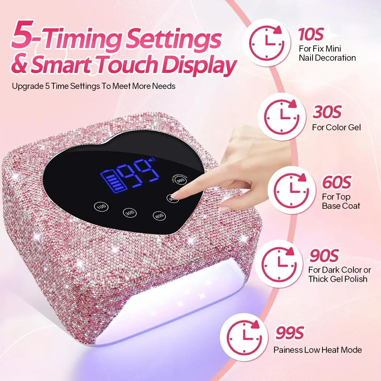 72W Cordless Nail Lamp 30LEDS Professional UV LED Nail Lamp With Touch Display UV Light For Gel Nails Built-in 5-Timer Modes