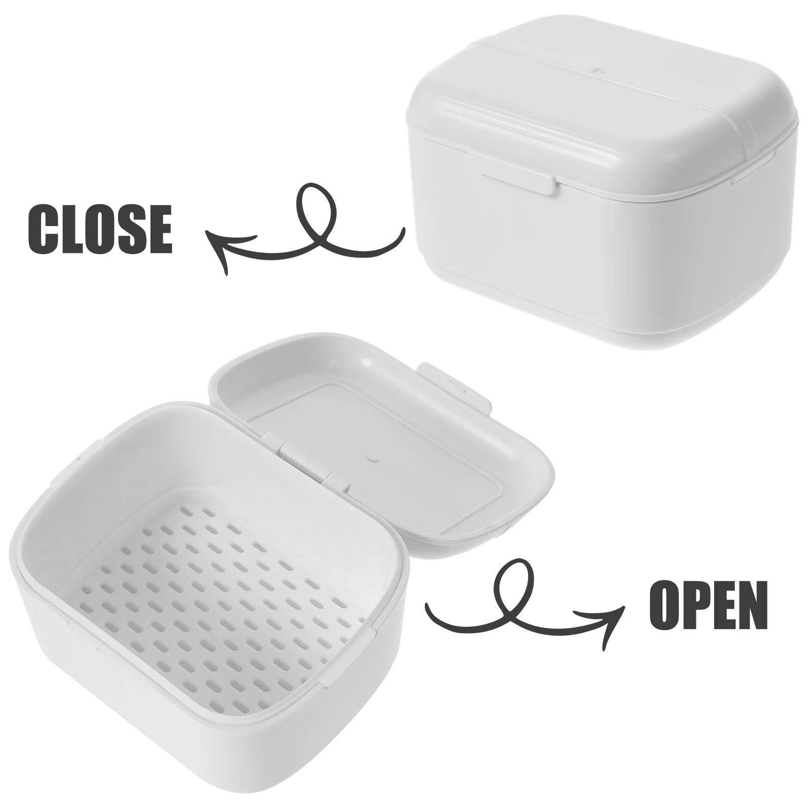 

Denture Case Elegant White Portable Soak Box for False Teeth Cleaning Breathable Compact Travel Outdoor Retainer Holder Safe
