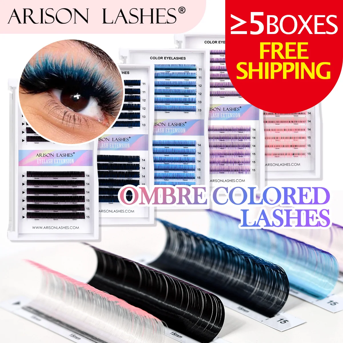 ARISON gradiente azul púrpura blanco rosa extensión de pestañas pestañas de colores ombré volumen Individual esponjoso pestañas clásicas