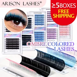 ARISON Gradient Blue Purple White Pink Eyelashes Extension Ombre Colored Lashes Fluffy Individual Volume Classtic Eyelash