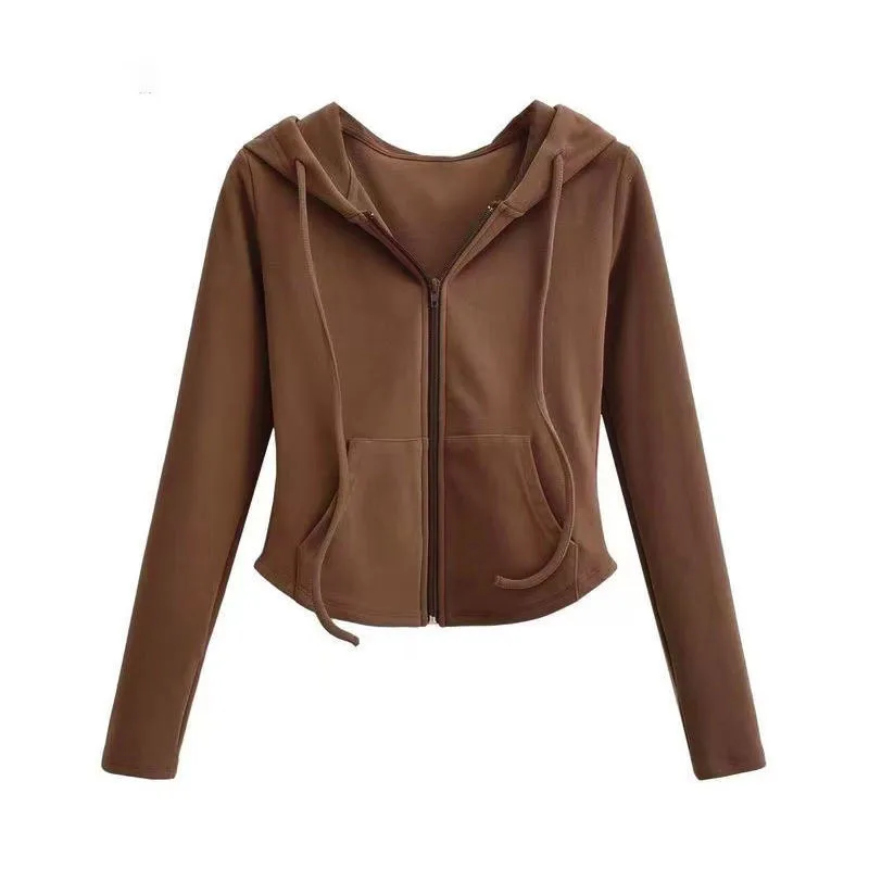 Women Sexy Casual Hooded Cardigan Slim Fit Pullover Short Coat Spring Fall Long Sleeve Knit Top Streetwear Trendy Deerlux Cute F