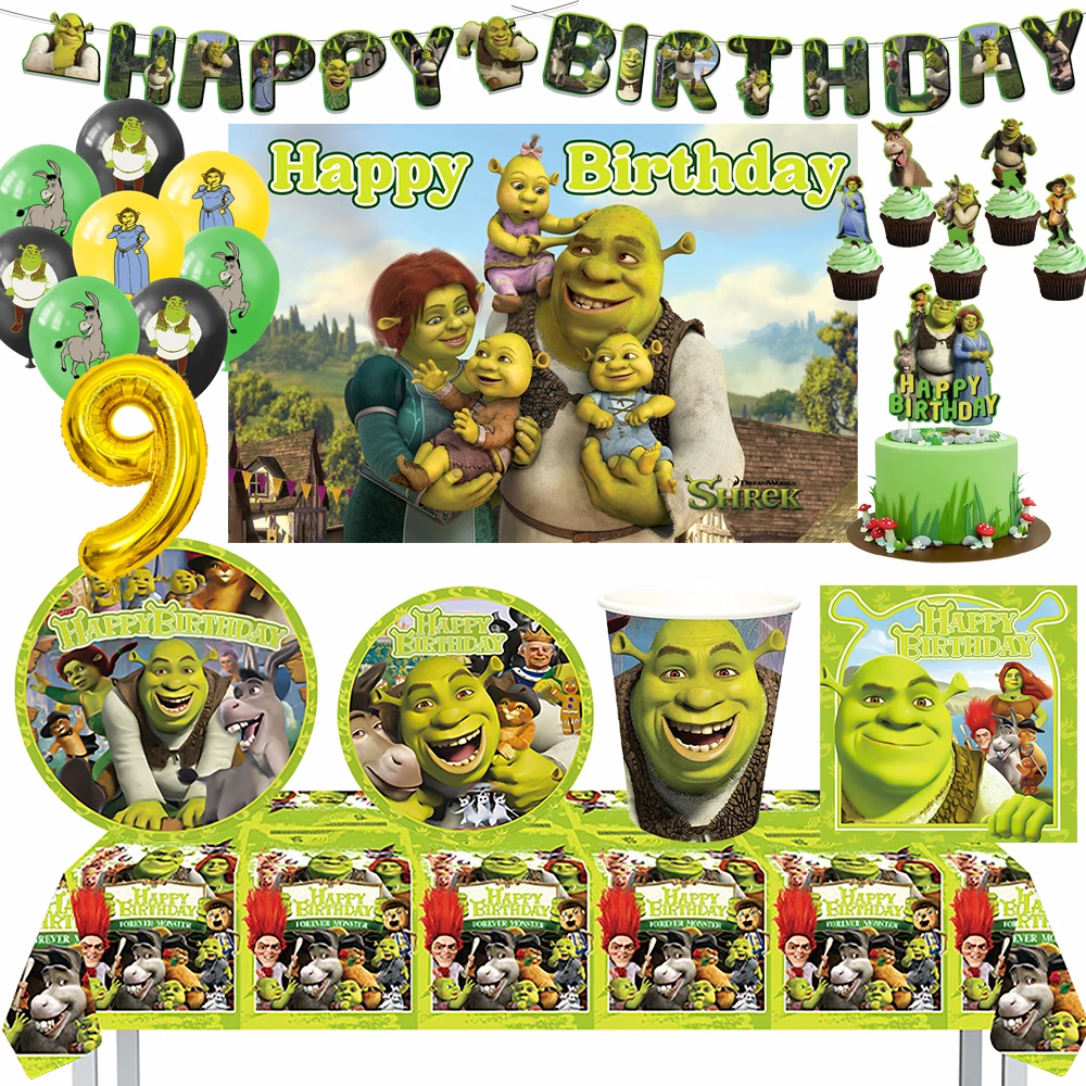 

Green&Monster&Shrekss Theme Kids Birthday Party Disposable Tableware Background Balloon Decoration Supplies Baby Party Gifts