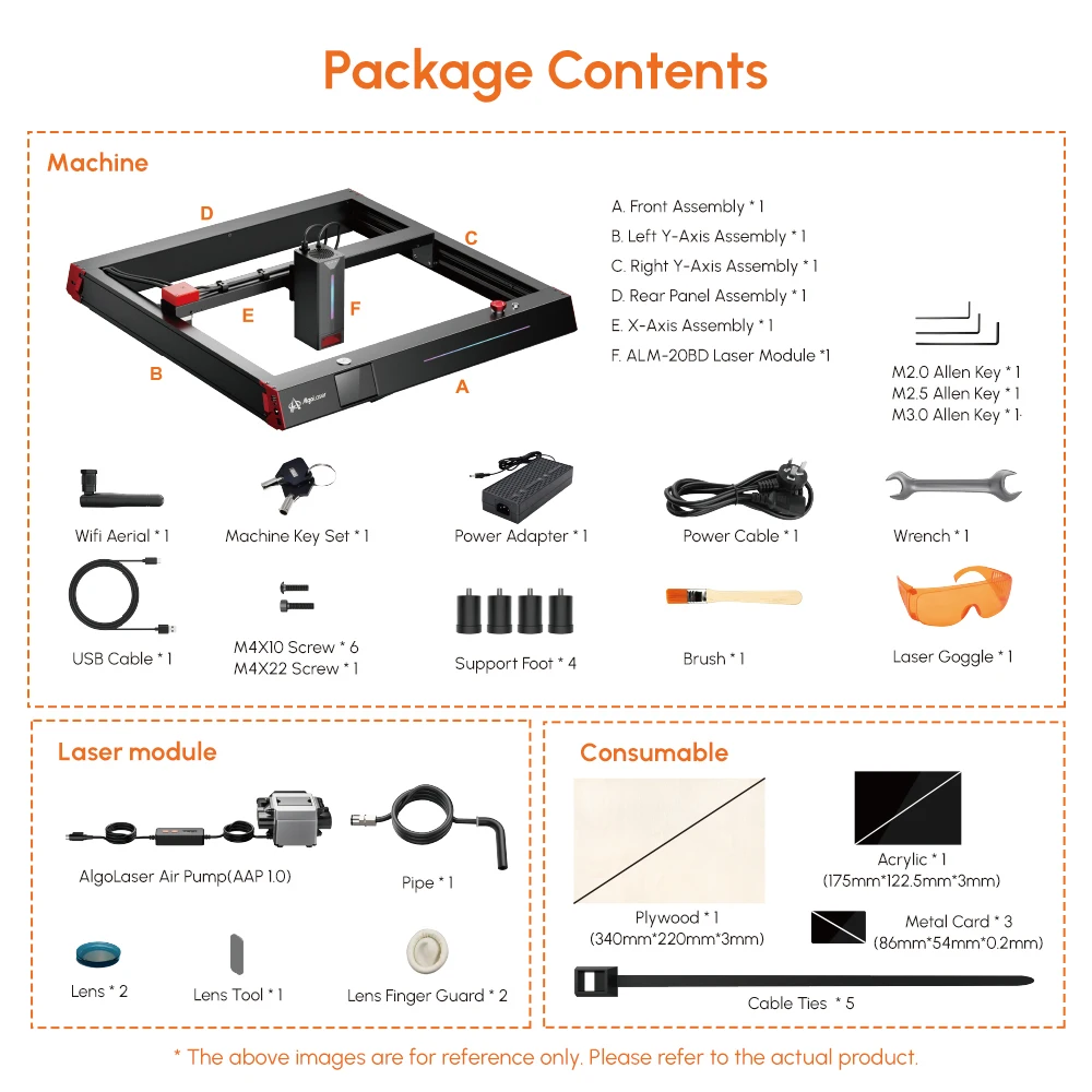 AlgoLaser Laser Engraver 40W Output DIY Laser Cutter Machine Air Assist Lens Monitoring 30000mm/min CNC Engraving Metal Color