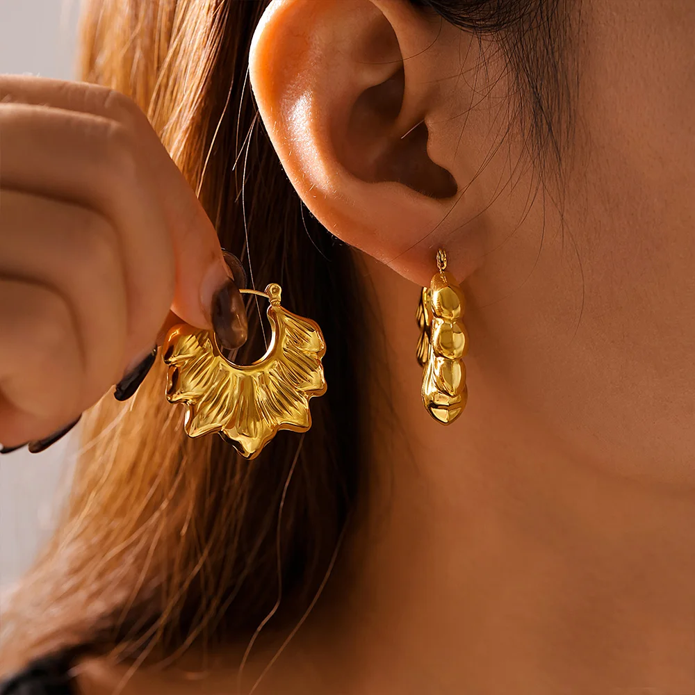 Liora Fashion Stainless Steel Dangle Earrings For Women Flower U Shape Charm Hoop Earrings Women Waterproof Jewelry Gifts image 2