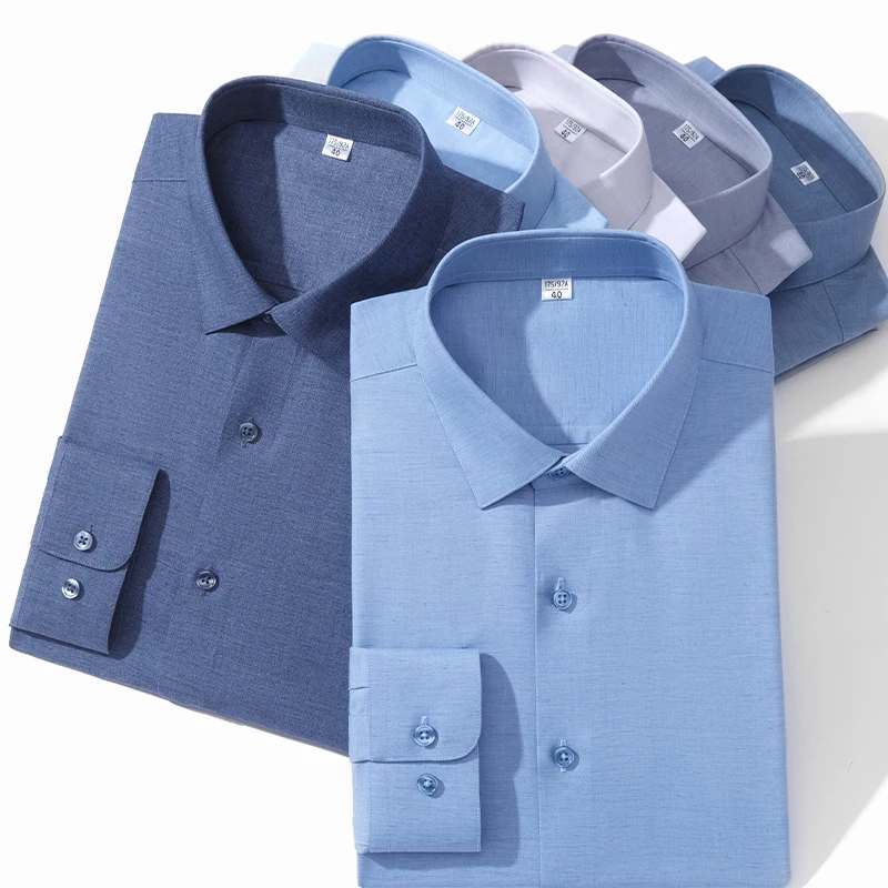 Modal 23%+ Flax 7.6% Anti-Wrinkle 5XL Blue Shirt Men Long Sleeve Slim Fit & Men Shirts Short Sleeve High Quality Casual Business