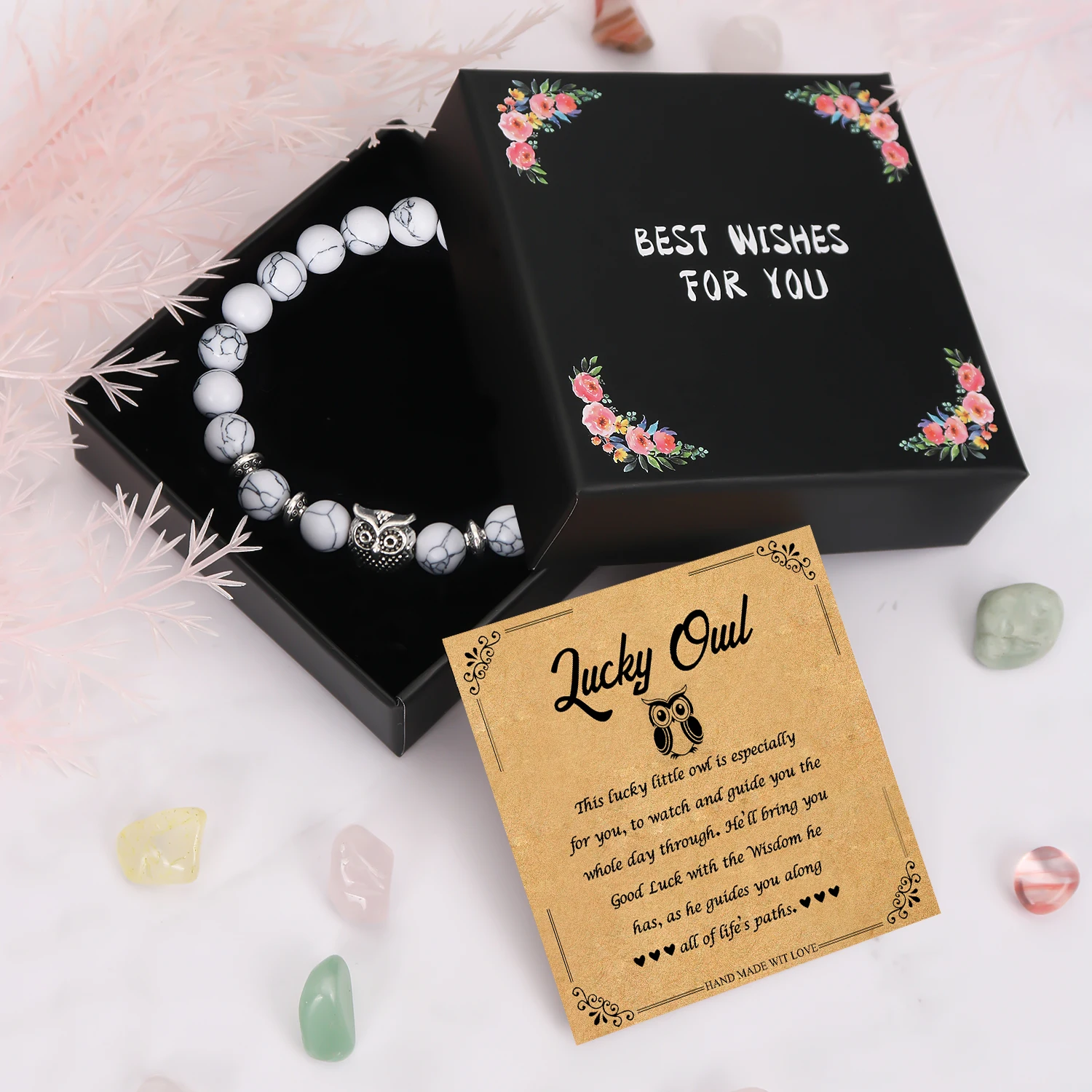 1PC Ideal Gift for Christmas, Fashion Owl Bracelet with Gift Box Blessing Card,Lucky Owl Bracelet Gift for Daughter Son &Mom Dad