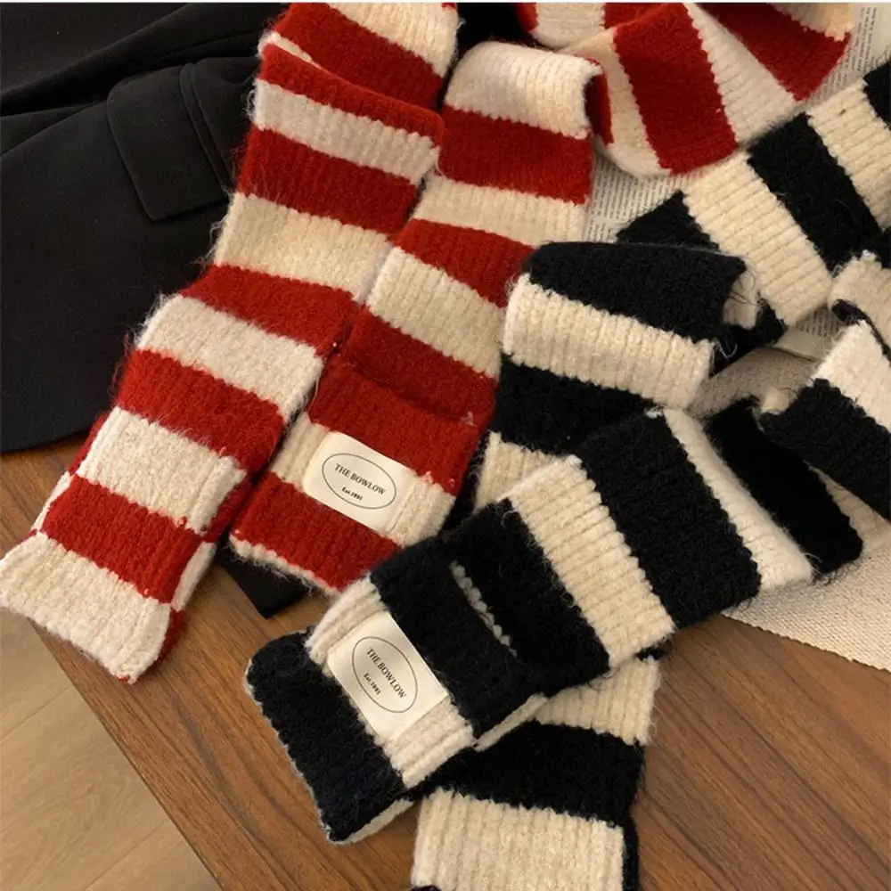 Retro Warmer Winterschal Weiche Gestreifte Lange Schals Verdickter Schwarz Weiß Schal Wrap Damen