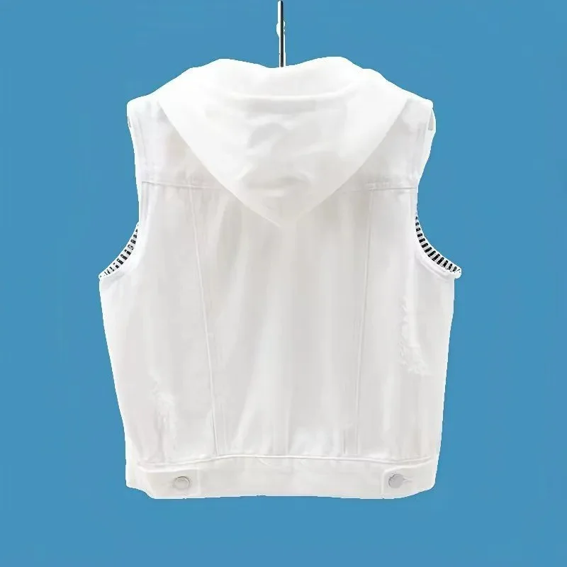 2025 Female Hooded Large Size 5XL Jeans Vest Jacket Spring Summer Women New Denim Sleeveless Coat Korean Lady Cowboy Waistcoat