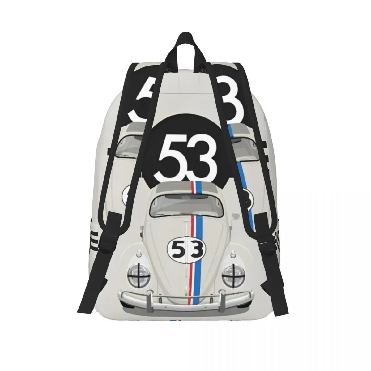 Herbie หมายเลข 53 กระเป๋าเป้สะพายหลังวัยรุ่นกลางแจ้งโรงเรียนรถแข่งผู้ที่ชื่นชอบ Stripe Daypack สําหรับผู้ชายผู้หญิงแล็ปท็อปคอมพิวเตอร์ไหล่กระเป๋า