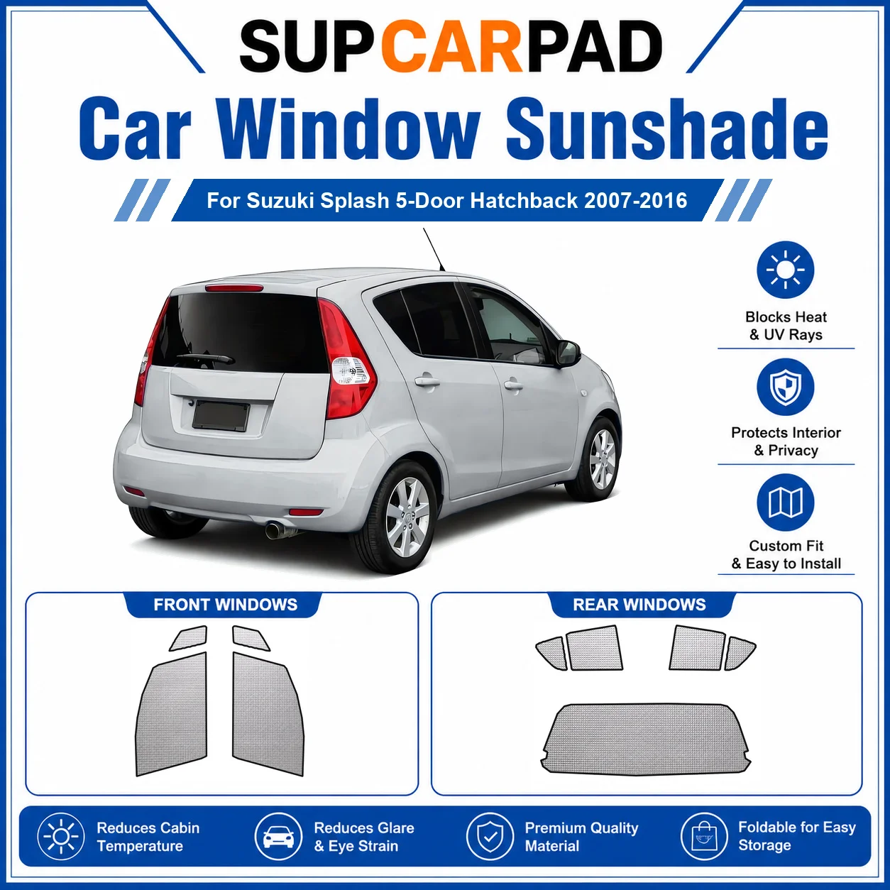 For Suzuki - Suzuki Splash 5-Door Hatchback 2007-2016 Full Set Car Window Sunshades UV Block Privacy Heat Insulated Foldable Car