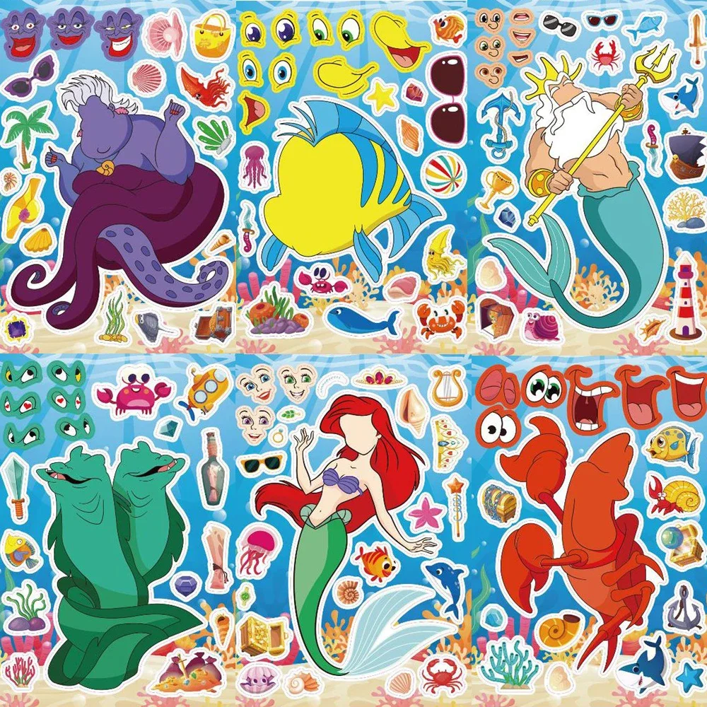 Heiß begehrt: 8/16 Blätter „Die kleine Meerjungfrau“! Kinder-Puzzle-Aufkleber DIY Zusammenbaubares Puzzle Kinder-Partyspiel Dekoration Geschenk Lernspielzeug – Detail 1