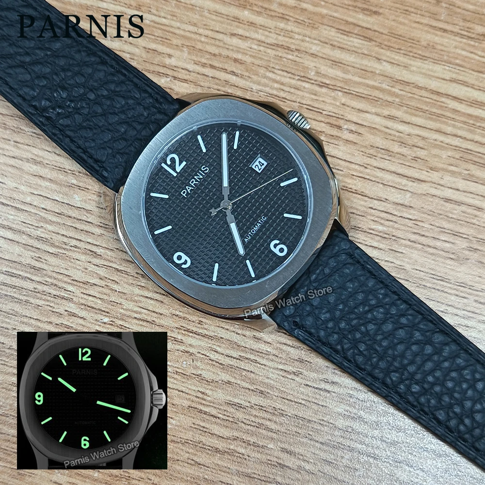 Parnis 39mm Miyota8215 Automatic Men Casual Watch Sapphire Crystal Black Small Square Dial 10ATM Waterproof