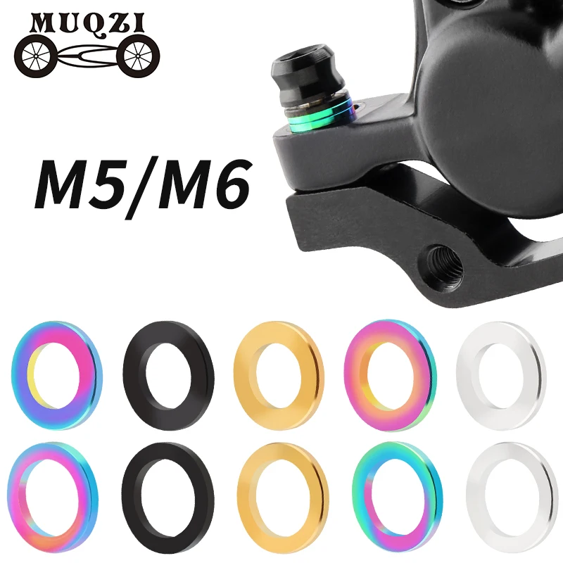 MUQZI 10pcs Titanium Washers M5 M6 MTB Road Bike Ultra Lightweight Spacers for Stem Disc Brake Crank Brake Calipers Gasket