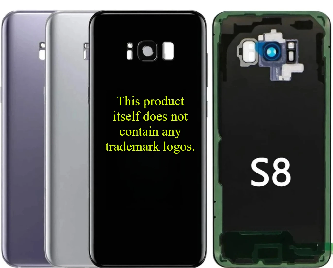 S8 Midnight Black Back Glass Kit – No Logo, Camera Lens, Adhesive, Tools & Manual, Fits SM-G950