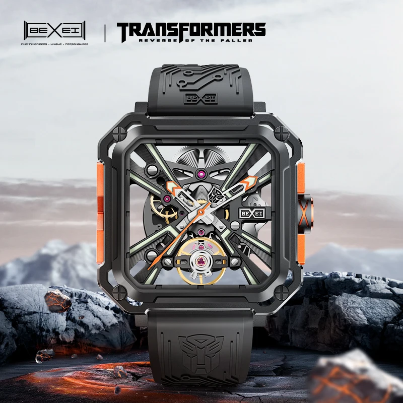 BEXEI Mechanical Transformers  Mudflap Marvel fans  72H Power skeleton Sapphire  Wrist Watches Carved Case Skeleton 9102