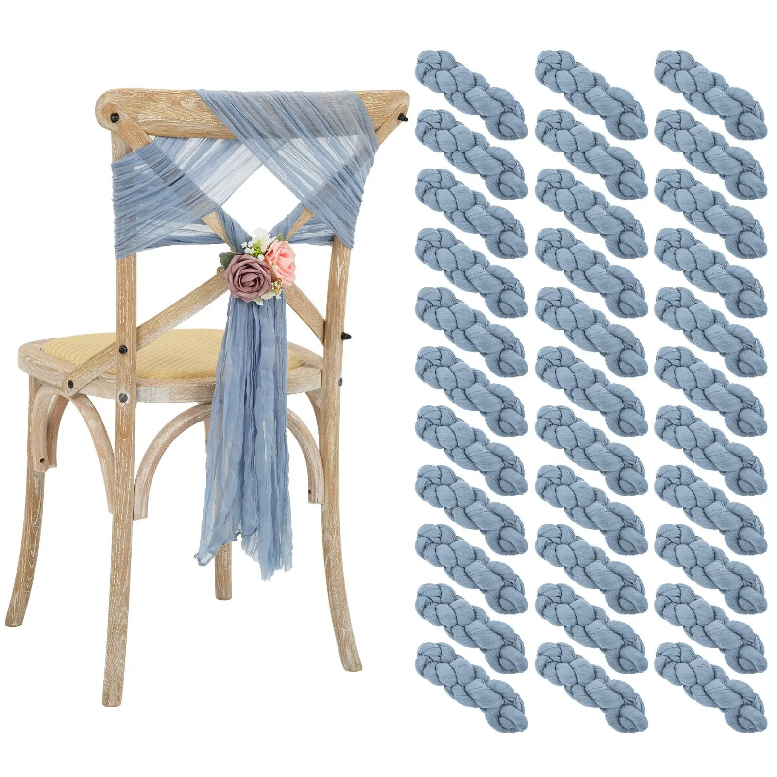 

30 PCS 40x275cm Gauze Cheesecloth Chair Sashes Chair Bow Designed Decorative Chair Cover for Wedding Reception Party