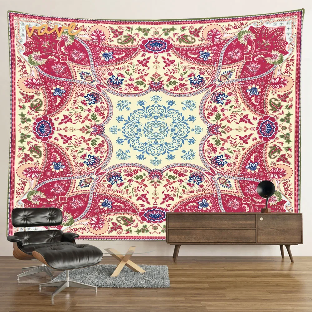 Indian Mandala Tapestry Flower Wall Hanging Bohemian Hippie Cloth Fabric Large Tapestry Blanket Home Dorm Aesthetic Room Decor