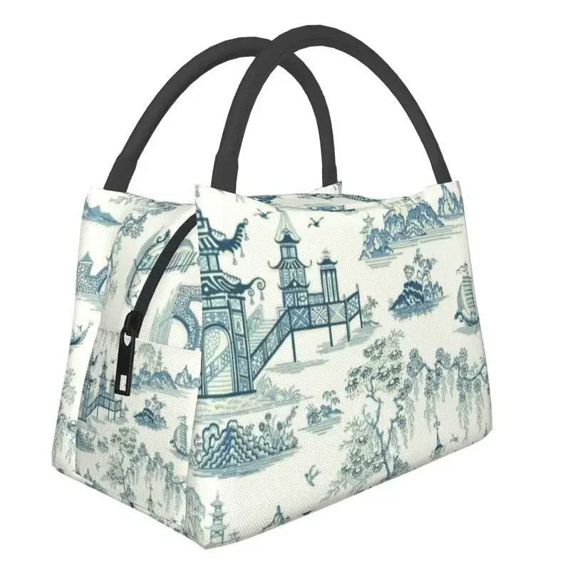 

Oriental Pagoda Chinoiserie Vintage Temple Garden Resuable Lunch Boxes Multifunction Thermal Cooler Food Insulated Lunch Bag