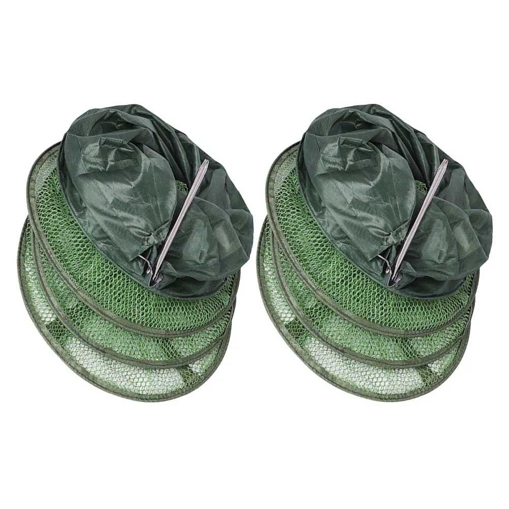 

2Pcs Foldable Fishing Basket Net with Edge Protection Waterproof Coating for Various Fishing Activities Fish Basket Net