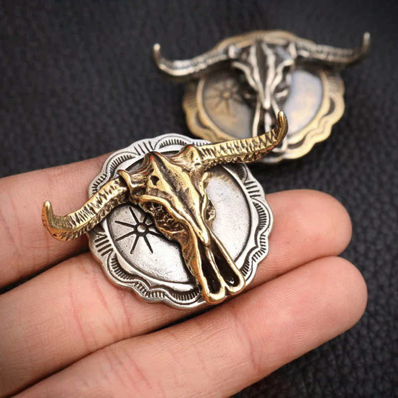 1 قطعة خمر النحاس الجاموس الجمجمة المسمار الخلفي عملة Concho البيسون الثور جور روديو الهندي كاوبوي الجلود الحرفية اكسسوارات