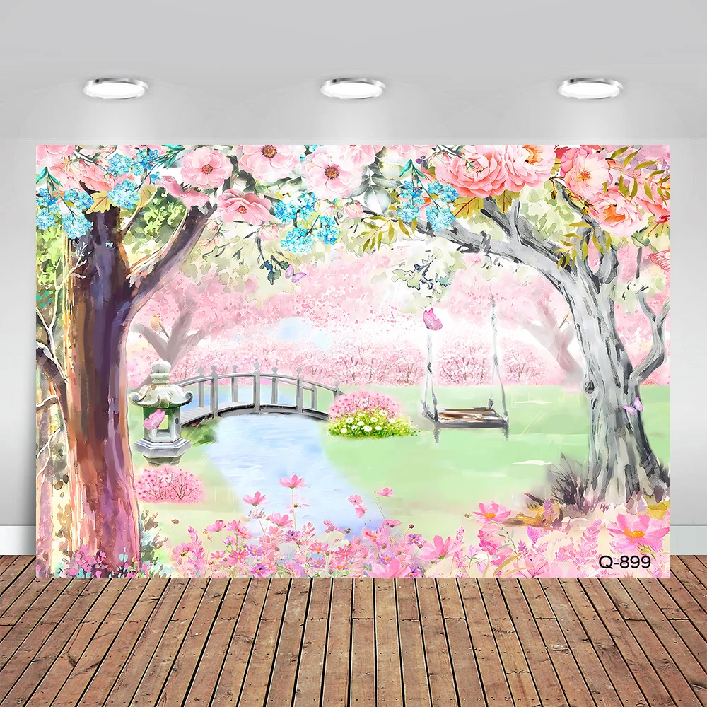 Enchanted Butterfly Garden Backdrop Pink Flowers Fairy Butterfly Girls Birthday Party Backgrounds Banner Photo Studio Photo Prop