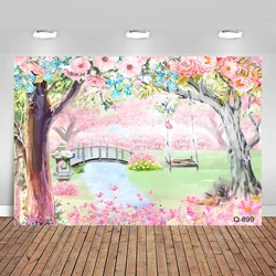 Enchanted Butterfly Garden Backdrop Pink Flowers Fairy Butterfly Girls Birthday Party Backgrounds Banner Photo Studio Photo Prop