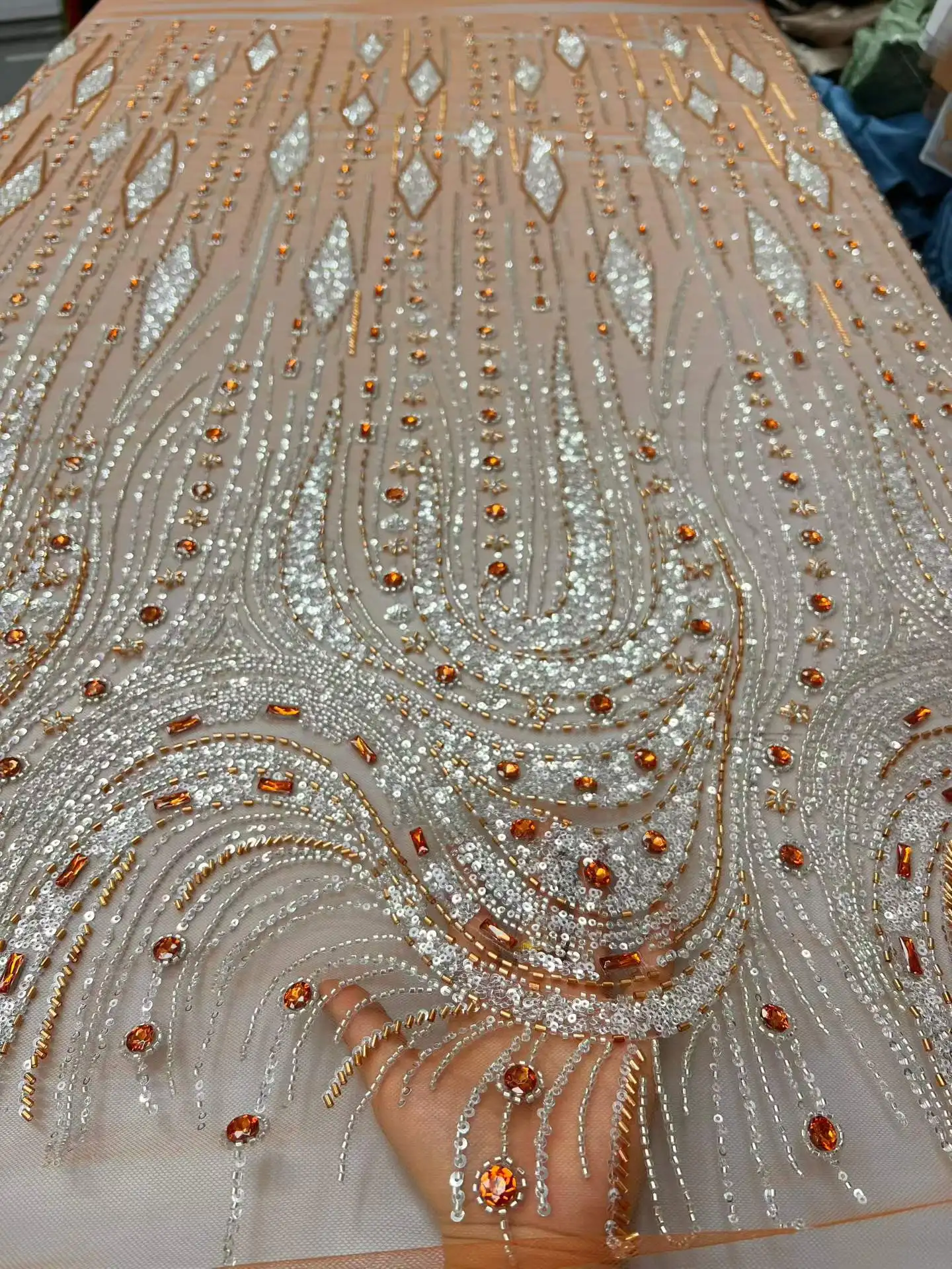 Luxury Laces on Sale 5 Yards Dubai Fabrics Crystal Beaded Fabrics 5 Yards Rhinestone Fabric for Evening Gown Dress Sewing 3566